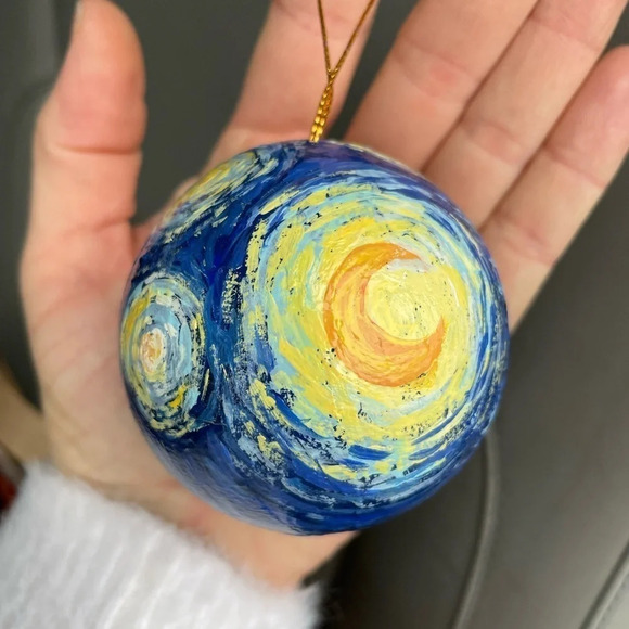 Hand Painted Starry Night Glass Ornament, NWT, made be me - Picture 2 of 8